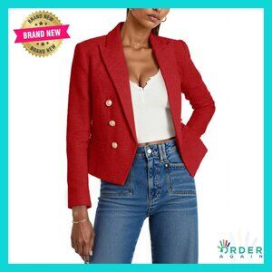 Cropped Tweed Blazer Elegant Chic Professional Work Office Jacket Padded